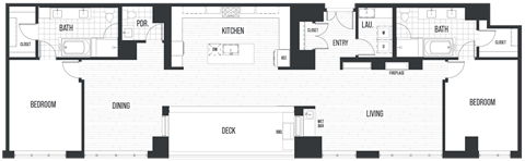 Floor plan for 2 beds, 2.5 baths, 2183 sqft